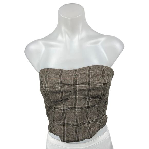 Free People Multicolor Plaid Sleeveless Strapless Bandeau Tube Crop Top Size 6 - Picture 1 of 4